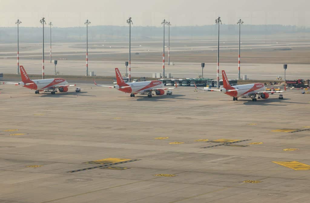 Airplanes parked in an airport