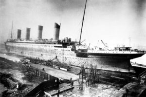 Titanic being fitted out at Harland and Wolf Shipyard, Belfast