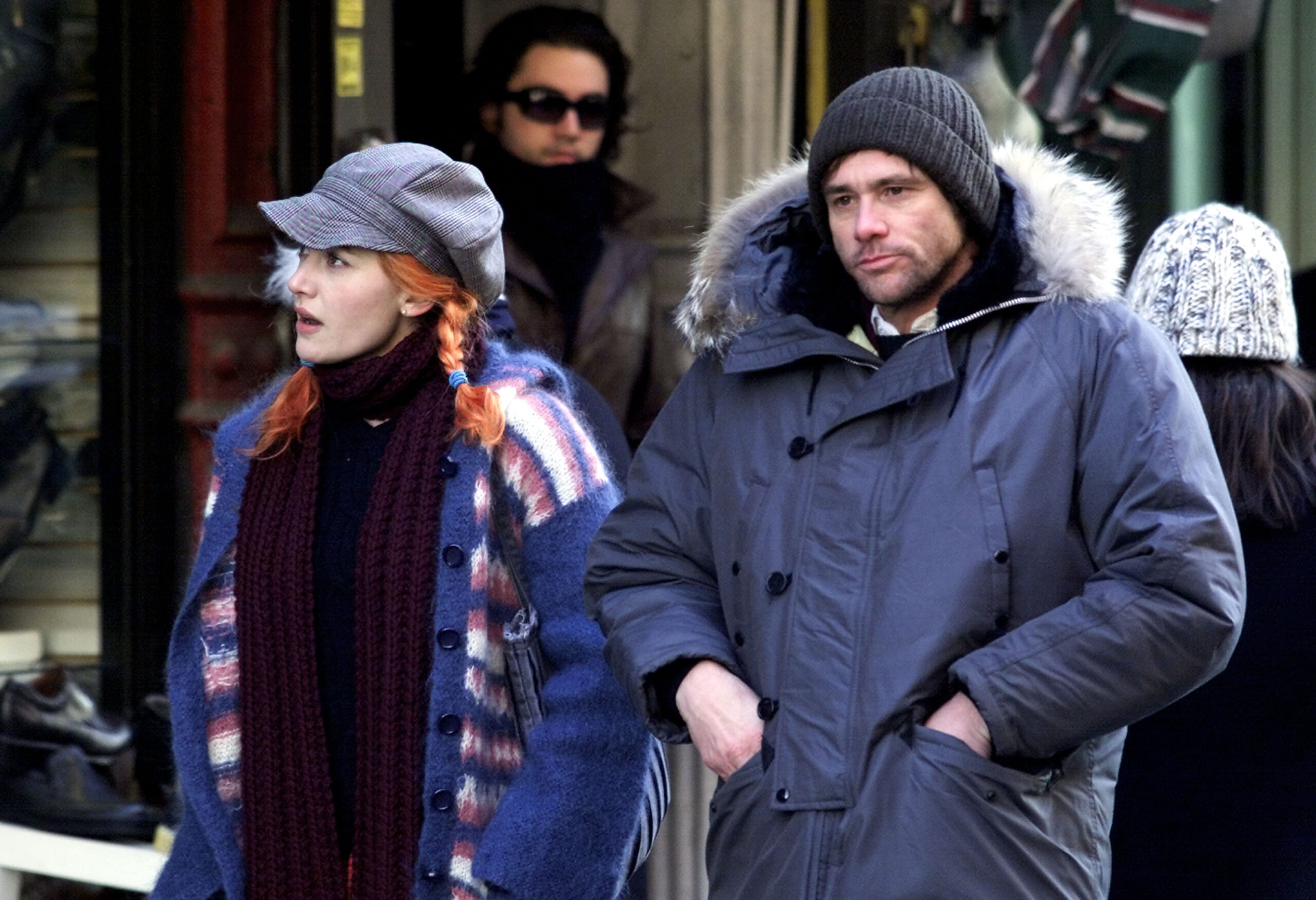 Jim Carrey And Kate Winslet  On The Set Of "Eternal Sunshine Of The Spotless Mind" 